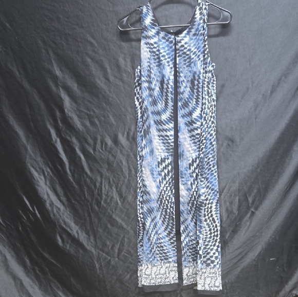 SLNY Abstract Blue and Black Maxi Dress - Picture 1 of 9